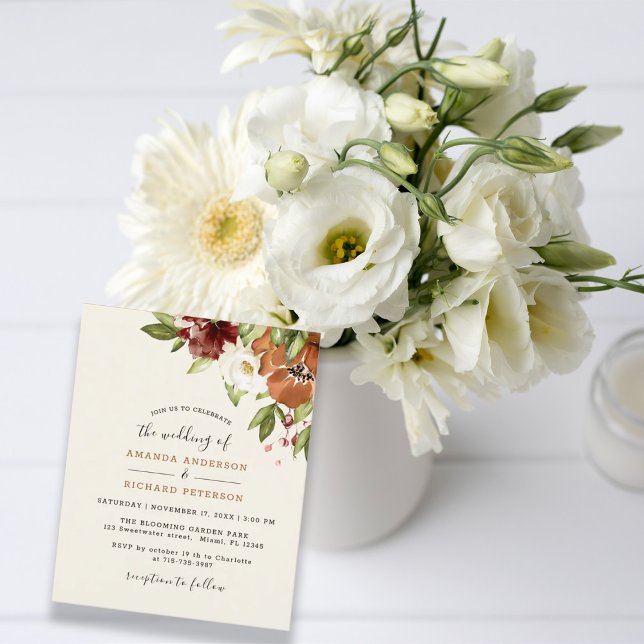 Convite de Casamento Laranja Floral de Outono Orça (Criador carregado)