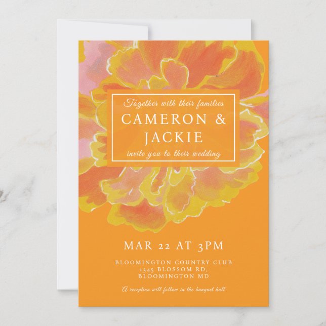 Convite de Casamento Laranja Marigold Vibrante (Frente)