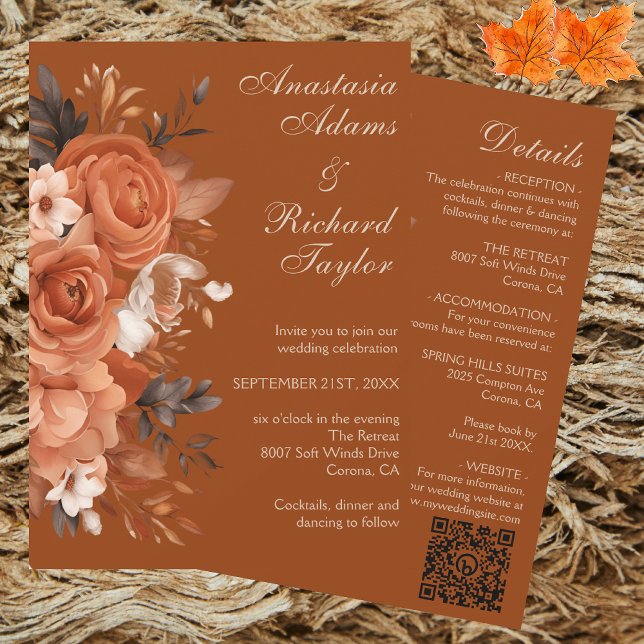 Convite De Casamento Laranja Queimado (Burnt Orange Wedding Invitation)