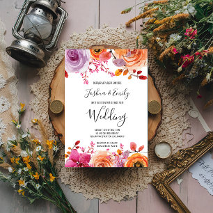 Convite de Casamento Laranja Rosa Convite Floral
