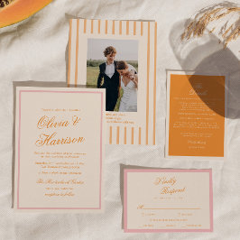 Convite de Casamento Laranja Rosa Faixa Brilho do