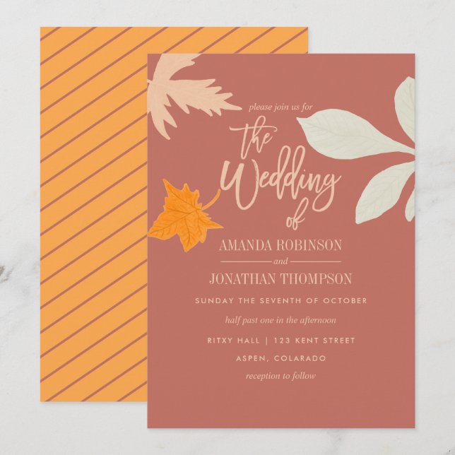 Convite de casamento laranja suave Outono (Frente/Verso)