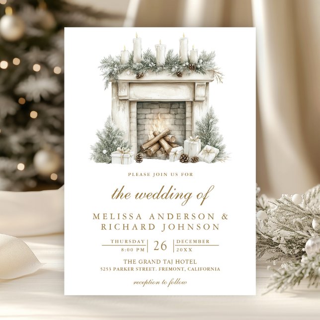 Convite de Casamento Lareira de Natal QR Code Tudo (Criador carregado)