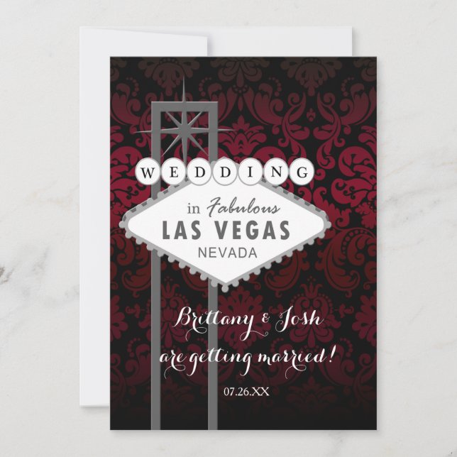 Convite de Casamento Las Vegas Vermelho Preto Dama (Frente)