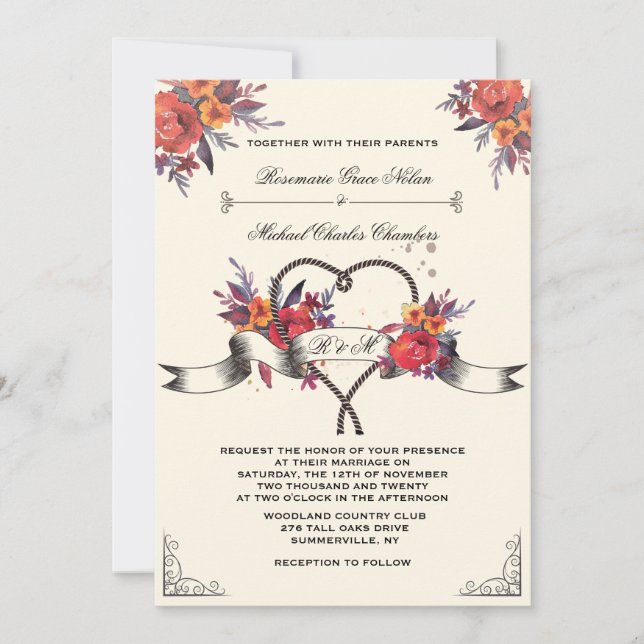 Convite de Casamento Lasso Around My Heart (Frente)