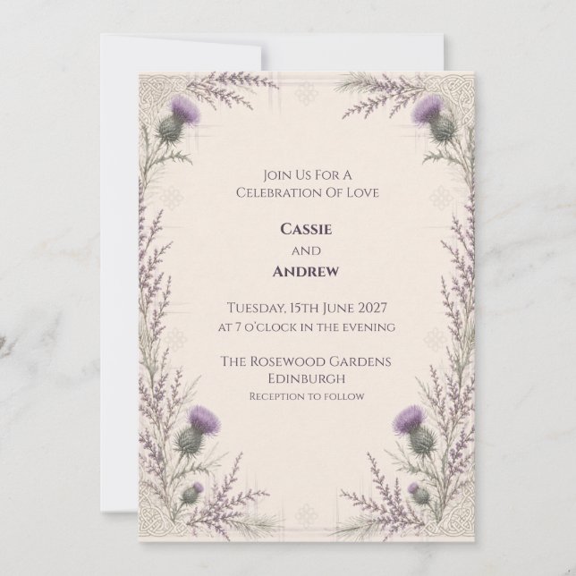 Convite de Casamento Lavanda Cardo Escocês (Frente)