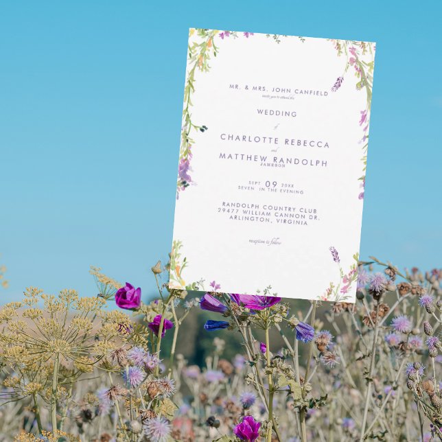 Convite de Casamento Lavanda com Flores Silvestres (Criador carregado)