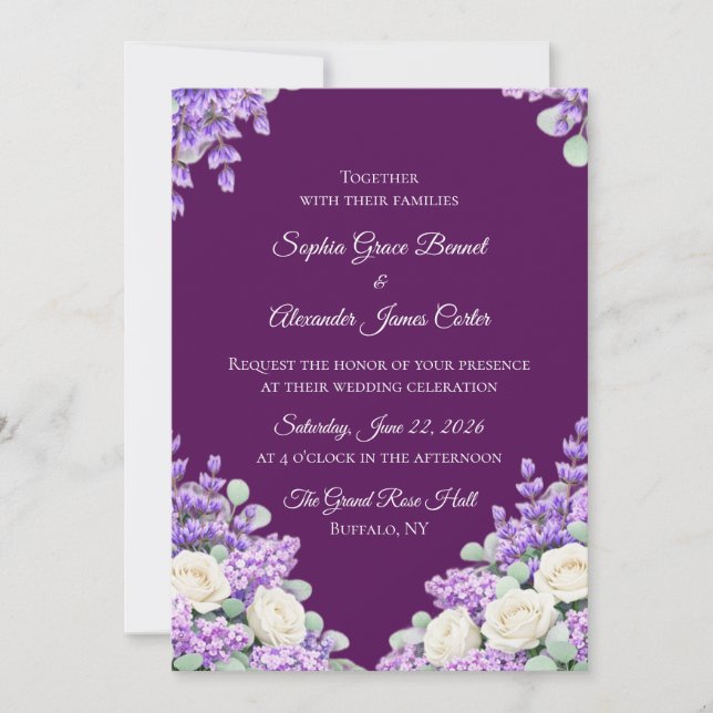Convite de Casamento Lavanda e Lilases (Frente)