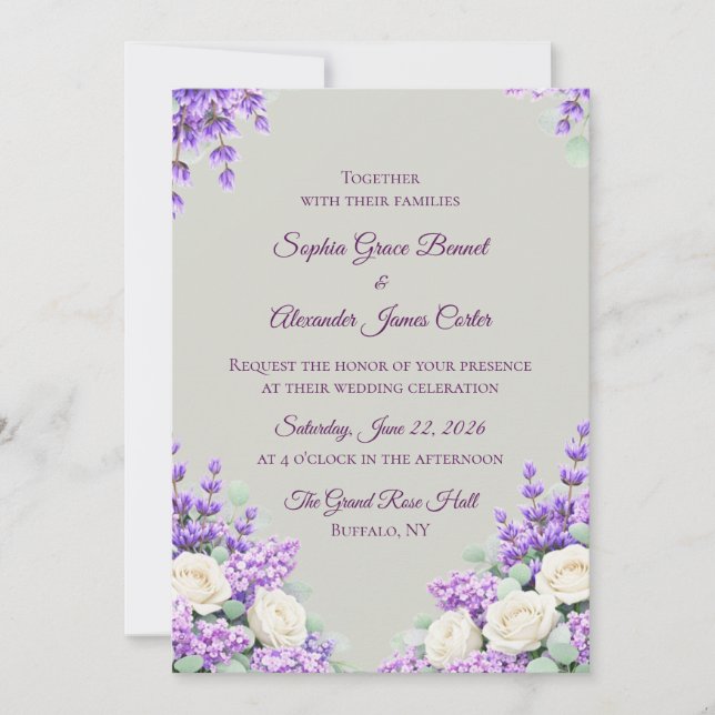 Convite de Casamento Lavanda e Lilases (Frente)
