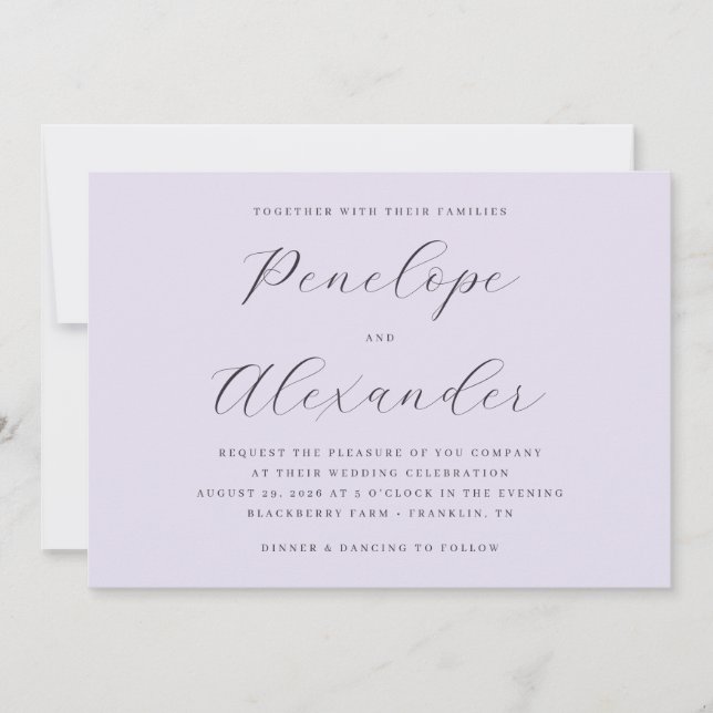 Convite de Casamento Lavanda Elegante (Frente)