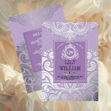 Convite de Casamento Lavanda Elegante Artdeco Diam