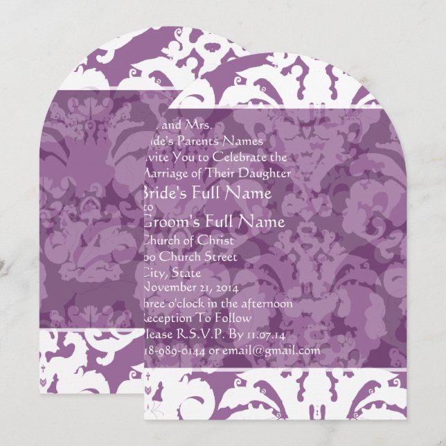 Convite de Casamento Lavanda Lilás Damasco (Frente/Verso)