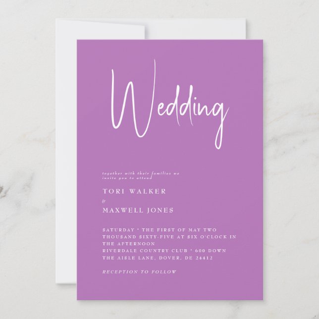 Convite de Casamento Lavanda Moderna Sem Pais (Frente)