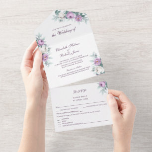 Convite de Casamento Lavanda Roxo Tudo em Um