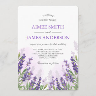 Convite de Casamento Lavanda Rústico Elegante Flor