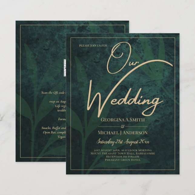 Convite de Casamento LeahG Esmeralda Floresta Verd (Frente/Verso)