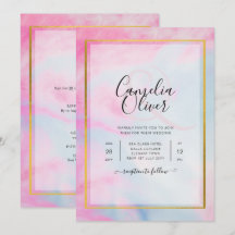 Convite de Casamento LeahG Pink Aqua Azul Dourado 
