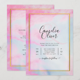 Convite de Casamento LeahG Pink Aqua Azul Dourado
