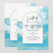 Convite de Casamento LeahG Turquesa Dourado Azul Á