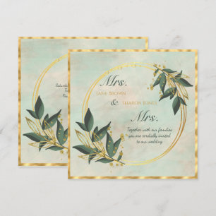 Convite de Casamento Lesbiano com Aquarela de Folh