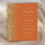 Convite de casamento Leve Dourada Laranja Queimada<br><div class="desc">A borda esquerda deste elegante convite de casamento moderno apresenta uma borda falsa de ouro. O texto personalizável combina manuscrito pálido de cor dourada,  fontes copperplate e itálico em um fundo laranja queimado. O verso apresenta uma design de cor laranja queimada e ouro correspondente.</div>