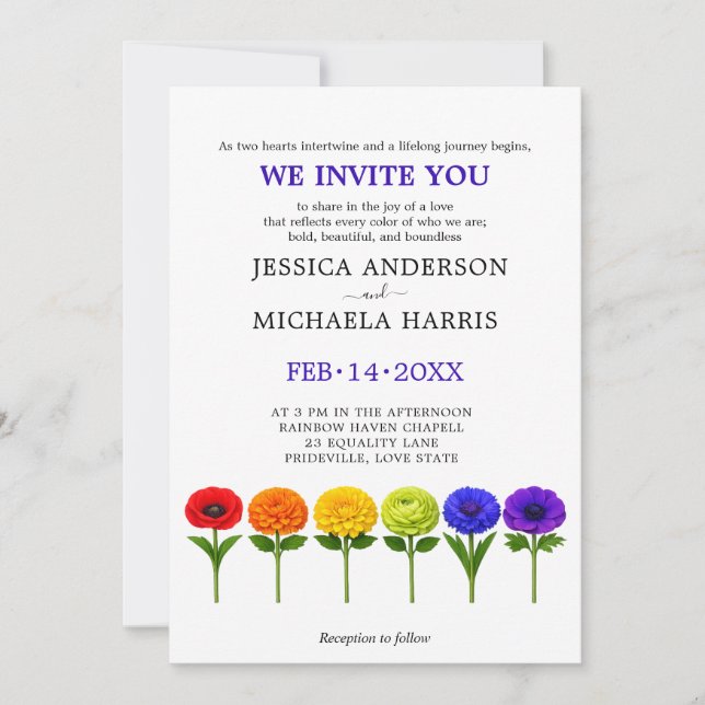 🌈 Convite de Casamento LGBT Flourish Together (Frente)