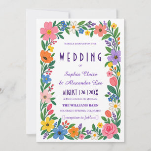 Convite de Casamento LGBTQ Flores Retrô Arco-íris