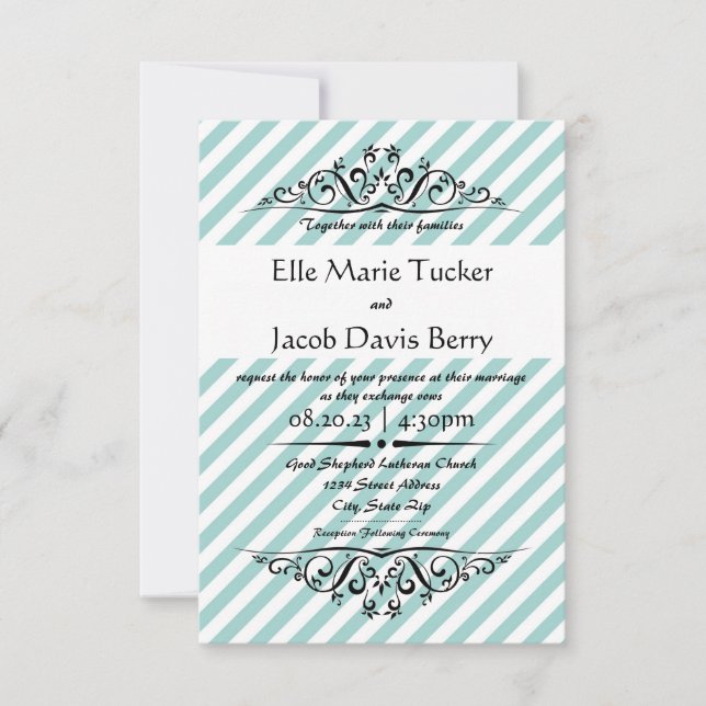 Convite de Casamento Light Blue Striped Flourish-3 (Frente)