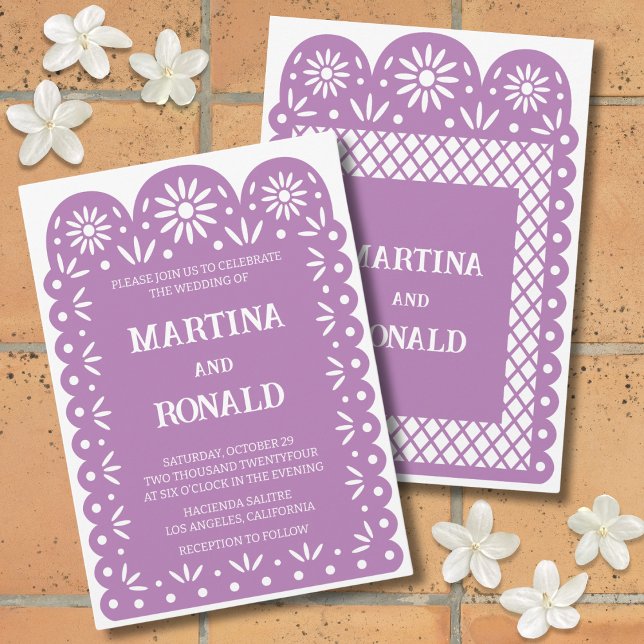 Convite de casamento Lila papel picado mexicano (Criador carregado)