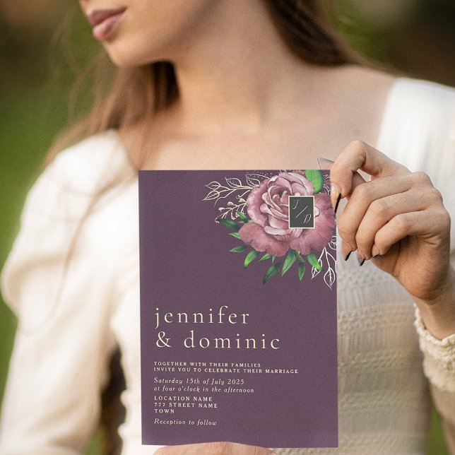 Convite de Casamento Lilás Boho Floral (Criador carregado)