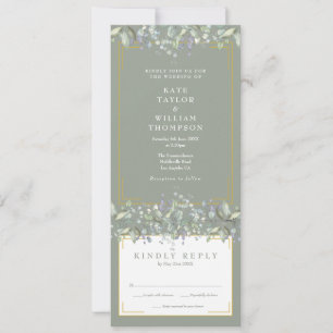 Convite de Casamento Lilás Folhagem Floral Verde S