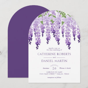 Convite de Casamento Lilás Roxo Aquarela Wisteria