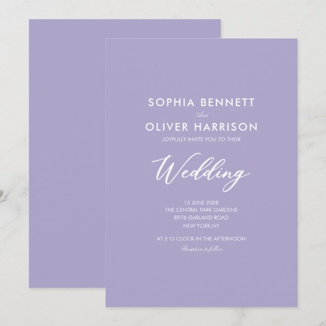 convite de casamento lilás SIMPLE moderno elegante (Frente/Verso)