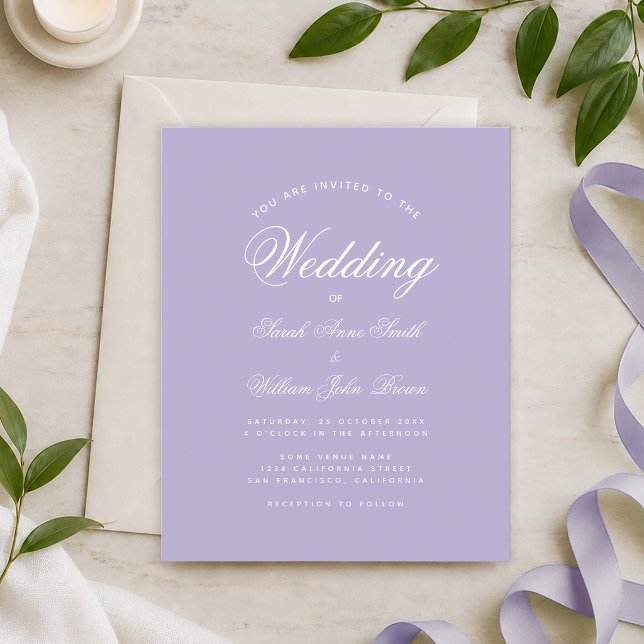 Convite de Casamento Lilás Simples Orçamento Roxo (Criador carregado)