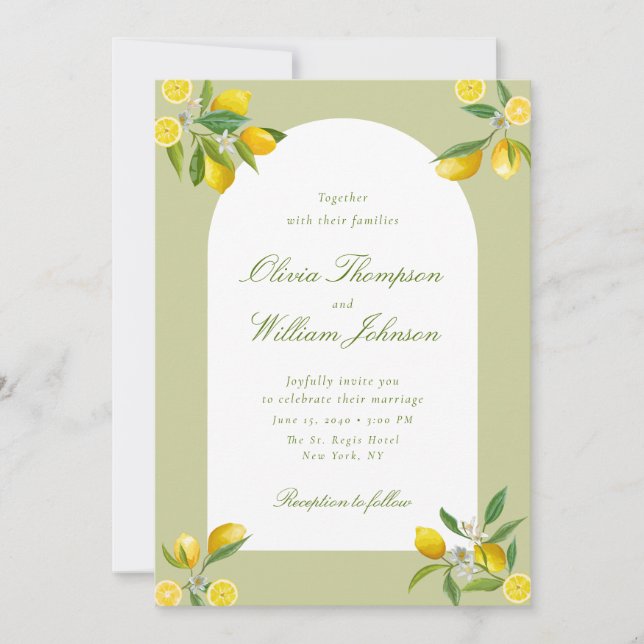 Convite de Casamento Limão Verde Cítrico Branco (Frente)