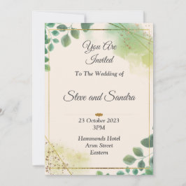 Convite de casamento lindo, aquarela verde