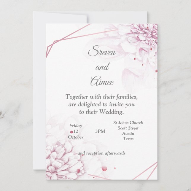 Convite de casamento lindo, flores cor-de-rosa (Frente)