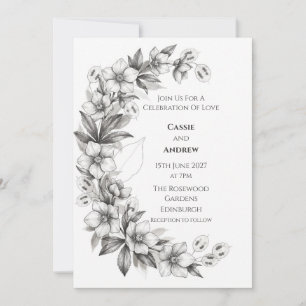 Convite de Casamento Line Art White Hellebore Luna