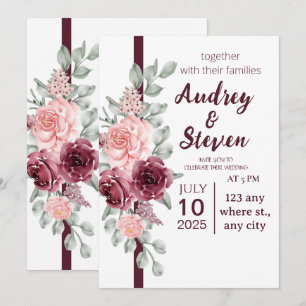 Convite De Casamento Linha Magenta Fita Floral