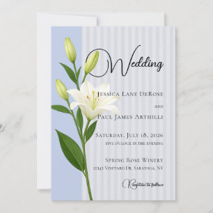 Convite de Casamento Lírio Branco Listrado Azul Su