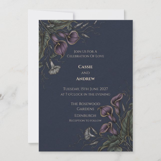 Convite de Casamento Lírio de Calla Preto (Frente)