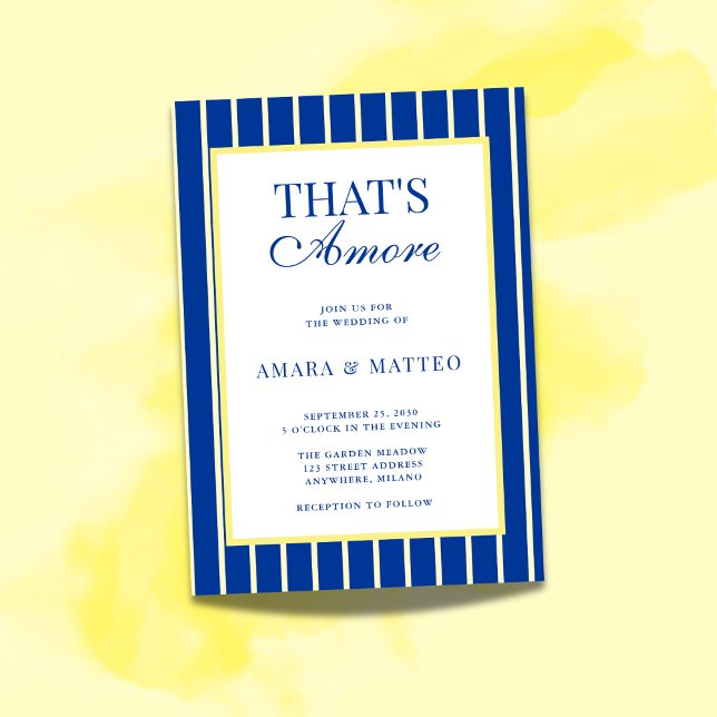 Convite de Casamento Listrado Azul e Amarelo That' (Criador carregado)