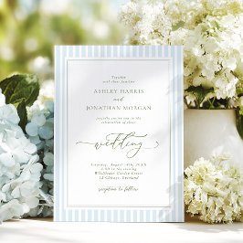 Convite de Casamento Listrado Azul e Sage Elegante