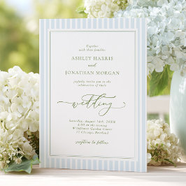 Convite de Casamento Listrado Azul e Salvia Elegan