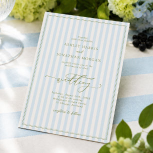 Convite de Casamento Listrado Azul e Salvia Elegan