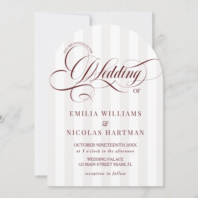 Convite de casamento listrado de Borgonha (Frente)