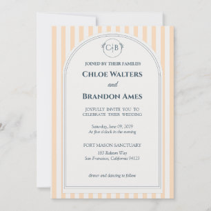 Convite de Casamento Listrado de Pêssego e Creme