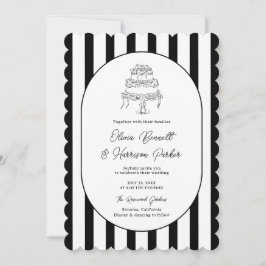 Convite de Casamento Listrado Preto e Branco com R