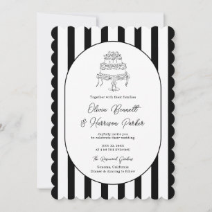 Convite de Casamento Listrado Preto e Branco com R
