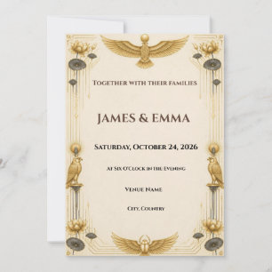 Convite de Casamento Lótus Dourado Egípcio